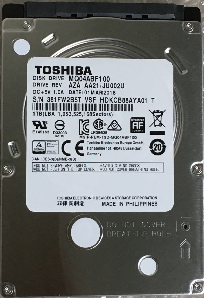 Жесткий диск 1Tb TOSHIBA MQ04ABF100 2.5" 5400rpm 16Mb 7mm фото 1 — HTPC-Home.ru
