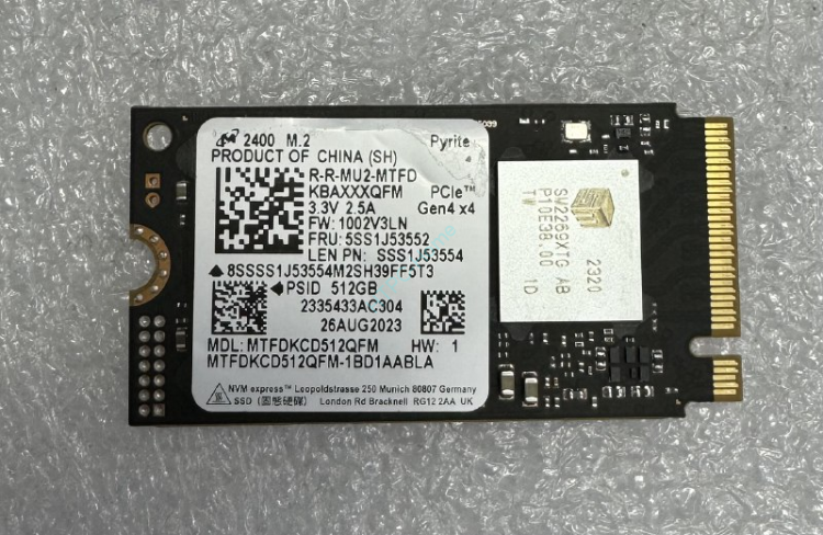 Micron 2400 512GB M.2 2280 PCIe NVMe Gen 4x4 SSD MTFDKBA512QFM
