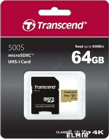 Карта памяти 64gb Transcend microSDXC 500S Class 10 + adapter, MLC TS64GUSD500S — HTPC-Home.ru