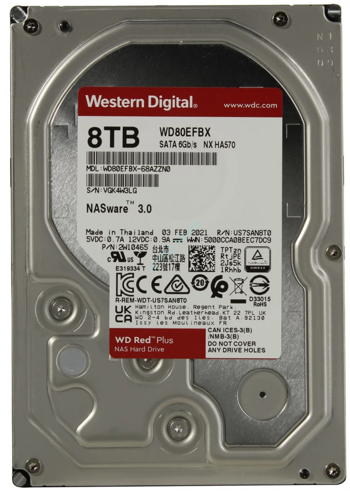 Жесткий диск 8Tb Western Digital Red Plus WD80EFBX 3.5" 7200rpm 256Mb фото 1 — HTPC-Home.ru