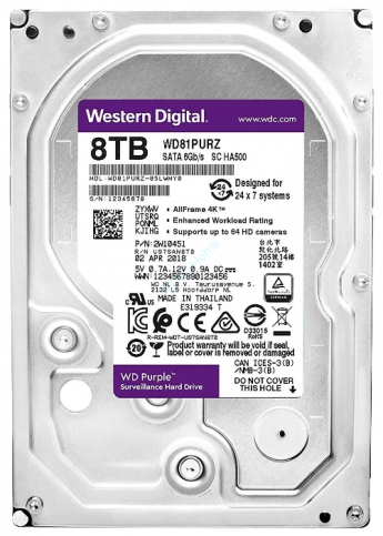 Жесткий диск 8Tb SATA Western Digital Purple WD81PURZ 3.5" 5400rpm 256Mb