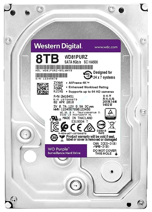 Жесткий диск 8Tb SATA Western Digital Purple WD81PURZ 3.5" 5400rpm 256Mb фото 1 — HTPC-Home.ru