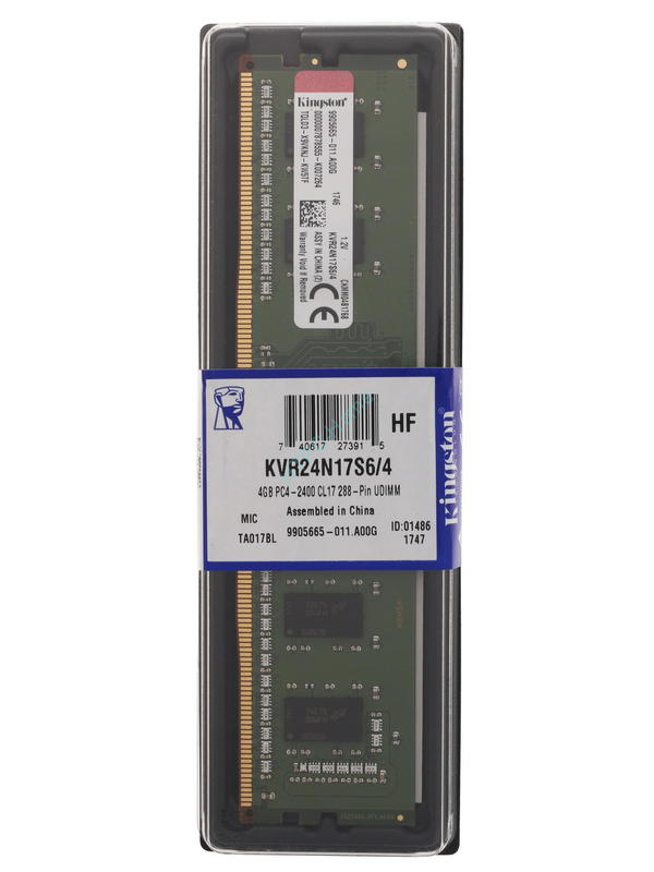 Оперативная память Kingston ValueRAM KVR24N17S6/4 DDR4 2400 DIMM фото 1 — HTPC-Home.ru