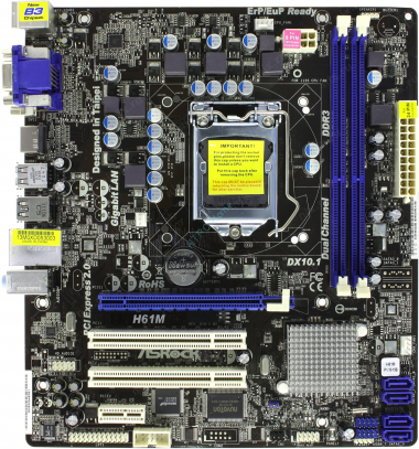 Материнская плата ASRock H61M (OEM) LGA1155 &lt; H61 &gt; PCI-E+Dsub+DVI+HDMI GbLAN SATA MicroATX  — HTPC-Home.ru