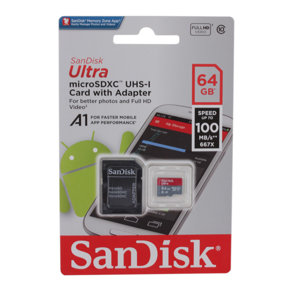 Карта памяти SDXC Micro SanDisk Ultra 64GB (SDSQUAR-064G-GN6MA) фото 1 — HTPC-Home.ru
