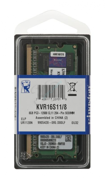 Оперативная память 8Gb Kingston KVR16S11/8 DDR3 1600 SO-DIMM