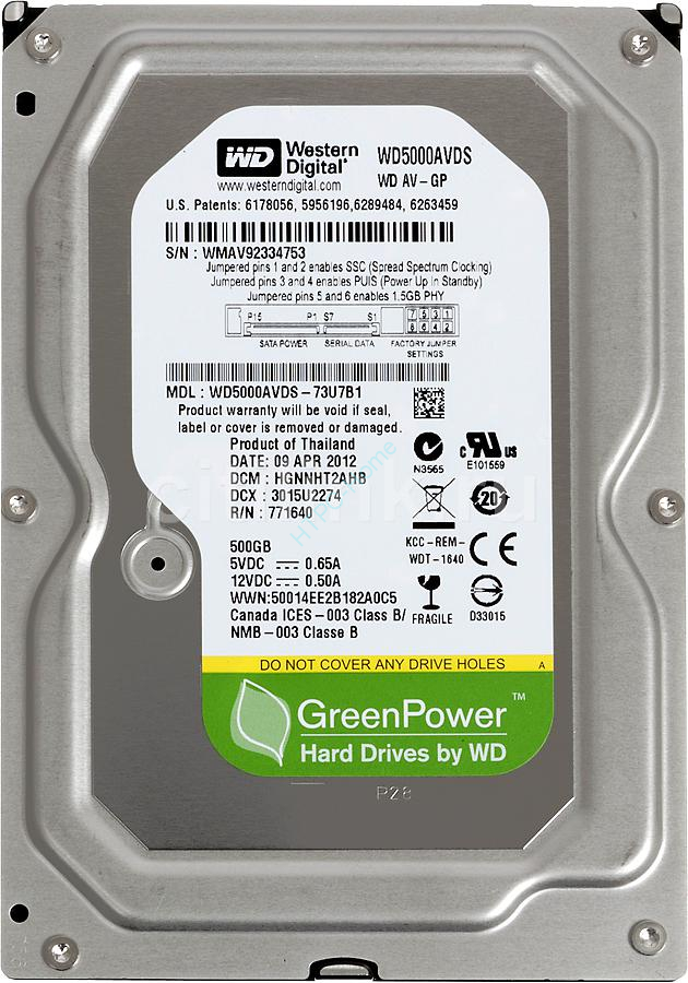 Жесткий диск 500Gb SATA-II Western Digital AV-GP WD5000AVDS 3.5" 32Mb фото 1 — HTPC-Home.ru