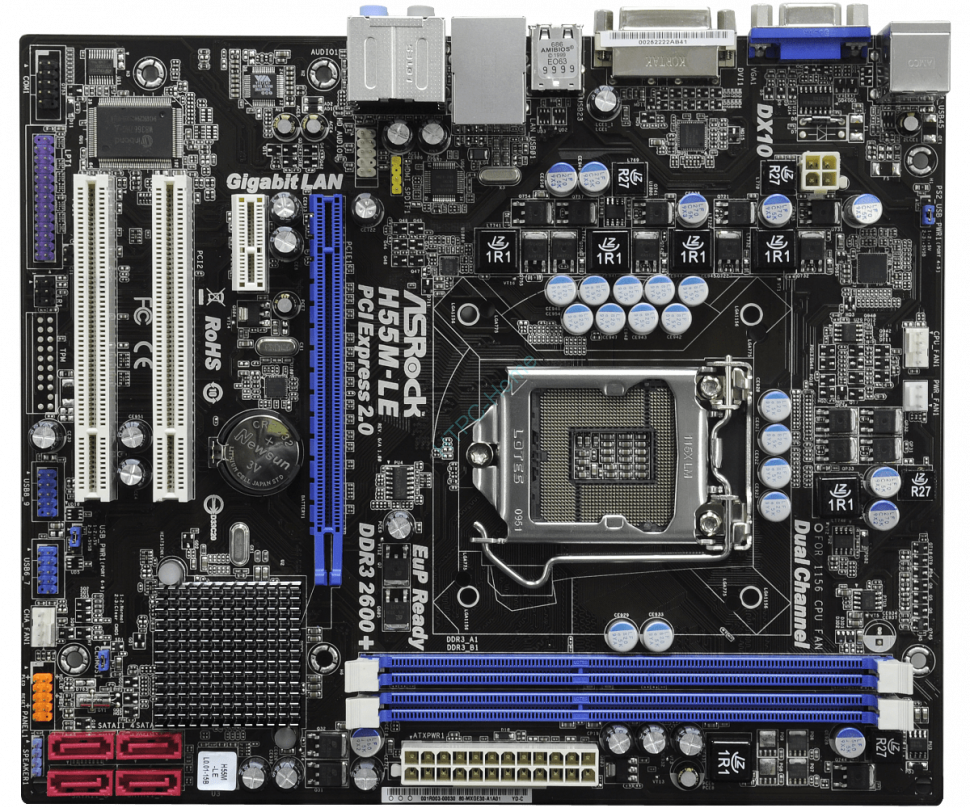 Материнская плата ASRock H55M-LE LGA1156 H55 MicroATX 2DDR3 фото 1 — HTPC-Home.ru