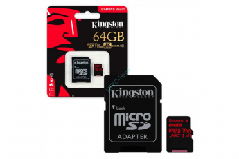 Карта памяти Kingston microSDXC Canvas React UHS-I Class U3 64GB 100/80mbs / SDCR/64GB