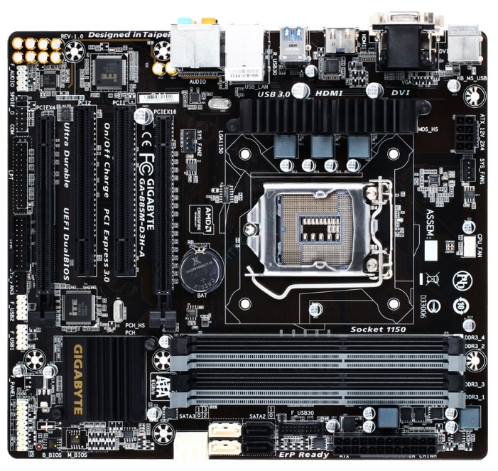 Материнская плата GIGABYTE GA-B85M-D3H-A LGA1150 MicroATX  фото 1 — HTPC-Home.ru