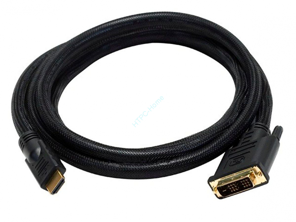 Кабель HDMI - DVI 1.8 m (24 pin, 2 феррита, черный, пакет), AT3808 фото 1 — HTPC-Home.ru
