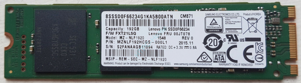 Твердотельный накопитель 192Gb Samsung CM871 MZ-NLF1920 (OEM) M.2 2280 SATA фото 1 — HTPC-Home.ru
