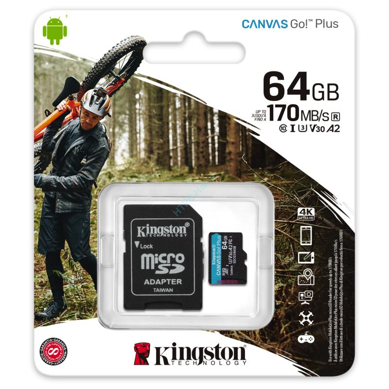 Карта памяти Kingston microSDXC 64Gb Canvas Go Plus UHS-I U3 A2 / SDCG3/64GBSP / 170/70mbs фото 1 — HTPC-Home.ru