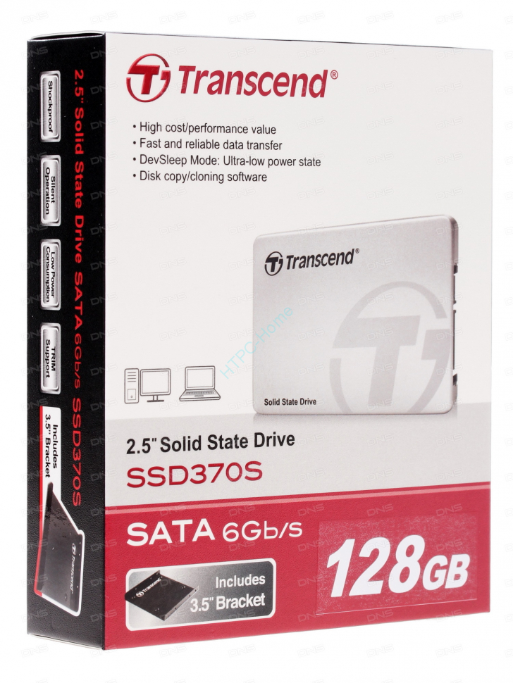 Твердотельный накопитель 128Gb SATA Transcend SSD370 TS128GSSD370S 2.5"  фото 1 — HTPC-Home.ru