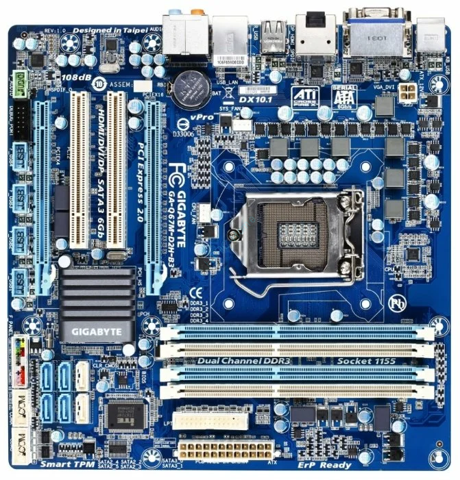 Материнская плата GIGABYTE GA-Q67M-D2H-B3 rev1.0 LGA1155 MicroATX 4DDR3 фото 1 — HTPC-Home.ru
