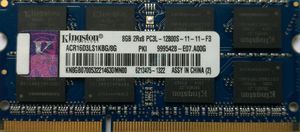 Оперативная память 8Gb Kingston SODIMM PC3L-12800 1600MHz ACR16D3LS1KBG/8G  фото 1 — HTPC-Home.ru