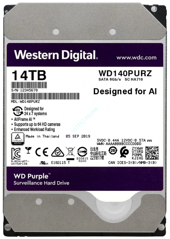 Жесткий диск 14Tb WD Purple WD140PURZ   фото 1 — HTPC-Home.ru