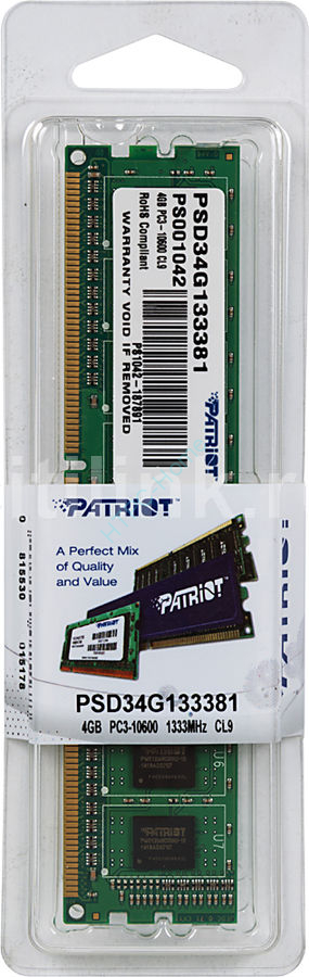 Оперативная память 4Gb Patriot PSD34G133381 DDR3 1333 DIMM 