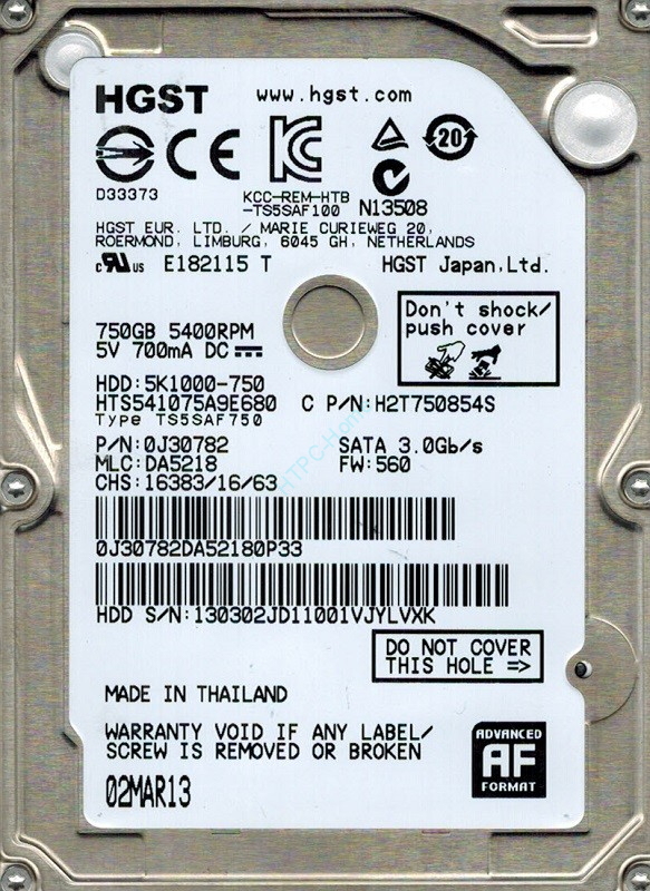 Жесткий диск 750Gb SATA Hitachi Travelstar 5K1000 HTS541075A9E680 2.5" 5400rpm 8Mb  фото 1 &mdash; HTPC-Home.ru