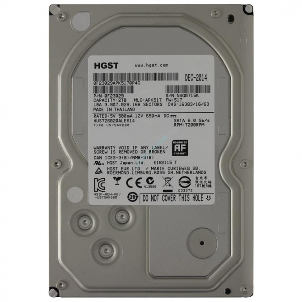Жесткий диск 2Tb HGST Ultrastar 7K6000 HUS726020ALE614  3.5" 7200rpm 128Mb  фото 1 — HTPC-Home.ru