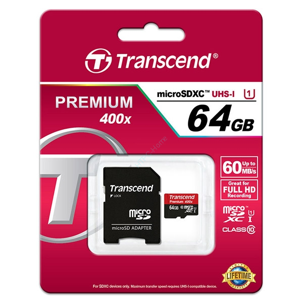 Карта памяти Transcend TS64GUSDU1 microSDXC 64Gb UHS-I Class10 + microSD-- > SD Adapter фото 1 — HTPC-Home.ru