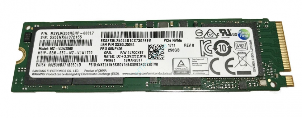 Твердотельный накопитель 256Gb Samsung PM961 MZVLW256HEHP M.2 2280 PCI-E фото 1 — HTPC-Home.ru