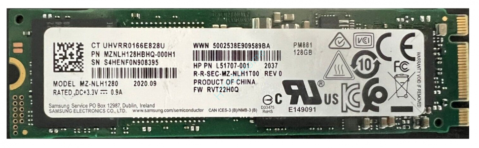 Твердотельный накопитель 128Gb Samsung pm881b M.2 SATA  фото 1 — HTPC-Home.ru